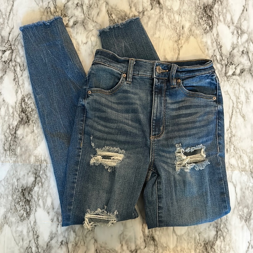 Garage Denim Ultra High Rise Distressed Jeans, size 00